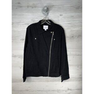 Old Navy Jacket Womens XL Black Twill Moto Asym Zip Biker Stretch